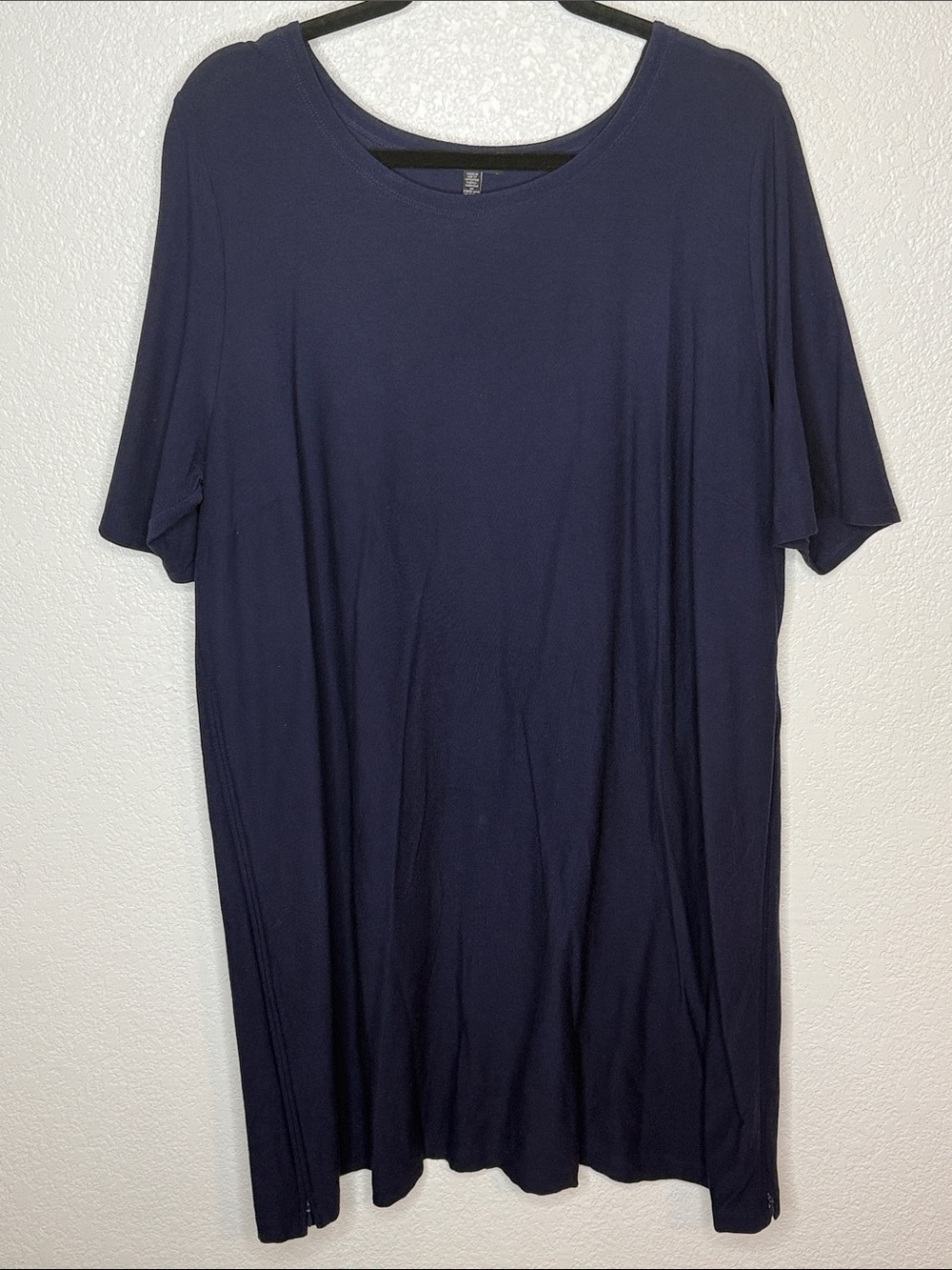 Ellen Fisher Navy Tee Shirt Dress Tunic Side Zipper Details Size 1X Lagenlook